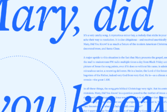 Light blue background with Mary, did you know written over the text of the article