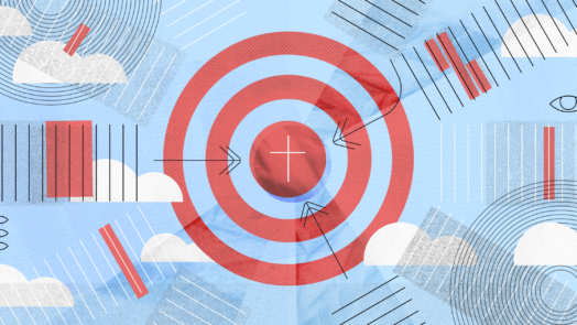 A large, red target-like circle, with a cross in the center to represent a gospel centered theology.